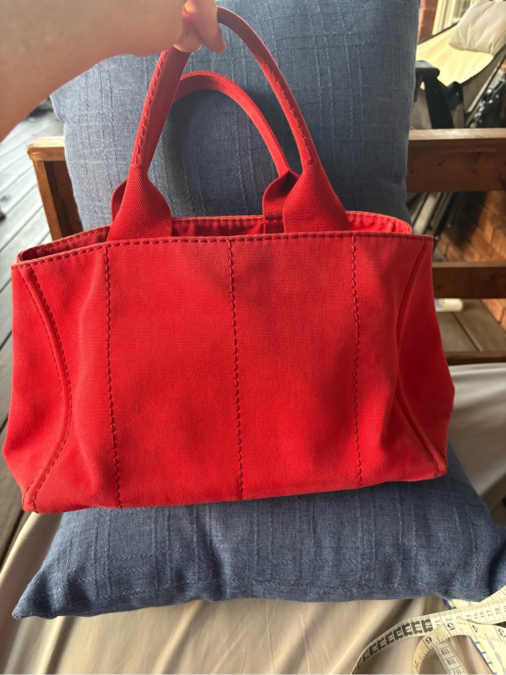 Authentic PRADA Canapa Small Canvas Tote Bag Rosso Red B2439G w/ Auth Card - Picture 3 of 12